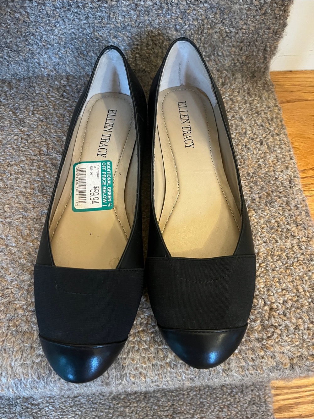 Ellen Tracy Women's Black Cap-Toe Flats